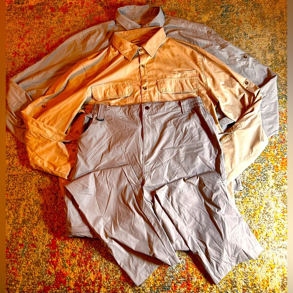 33,000 Ft Hiking Long Sleeve Shirt (2)&Pants Combo. Sz XL/36. 2 Pc Gray/1pc Tan